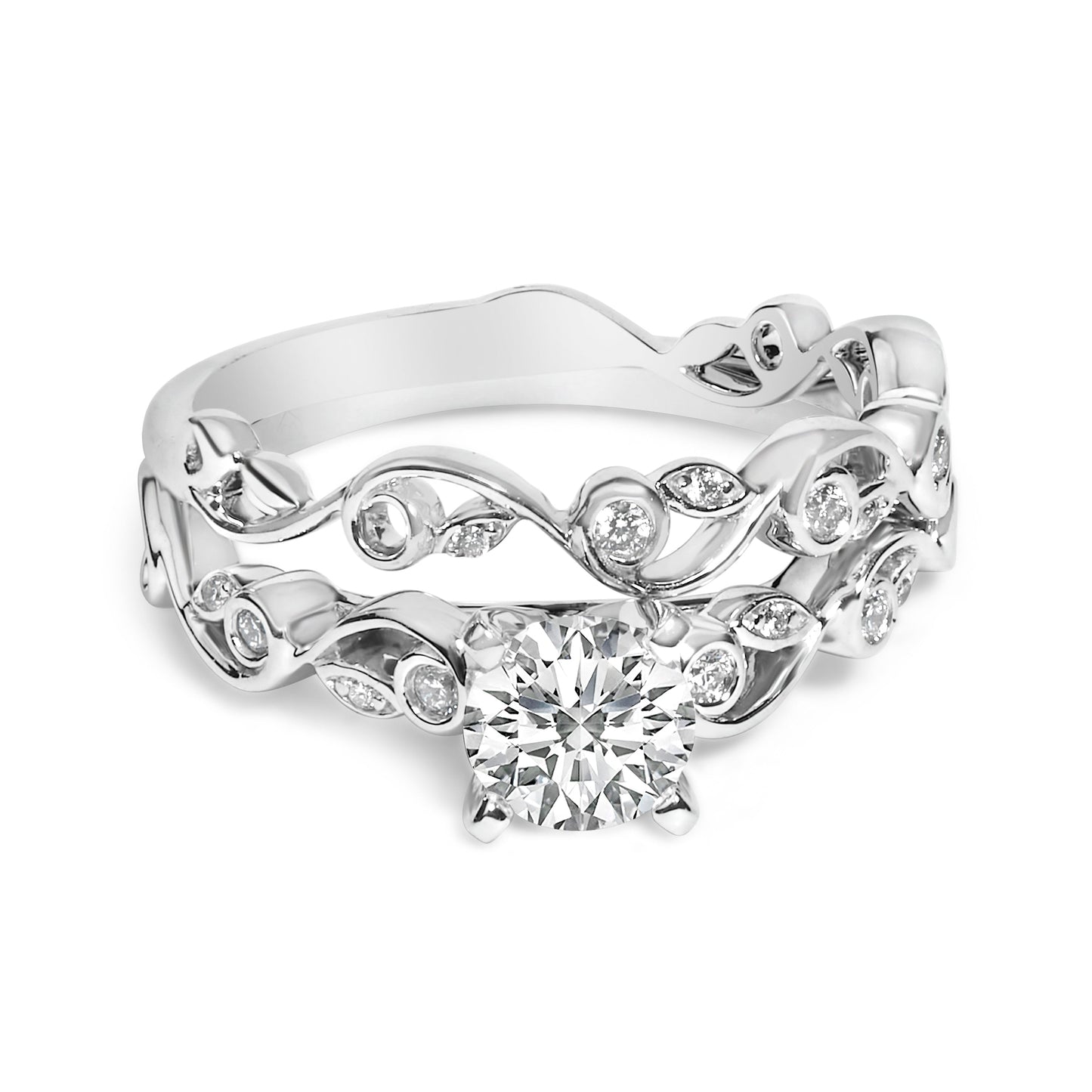 14K White Gold Lab Grown Diamond 1.0 Cttw Vintage Style Engagement Ring and Band Set - Ring Size 5