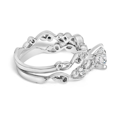 14K White Gold Lab Grown Diamond 1.0 Cttw Vintage Style Engagement Ring and Band Set - Ring Size 5
