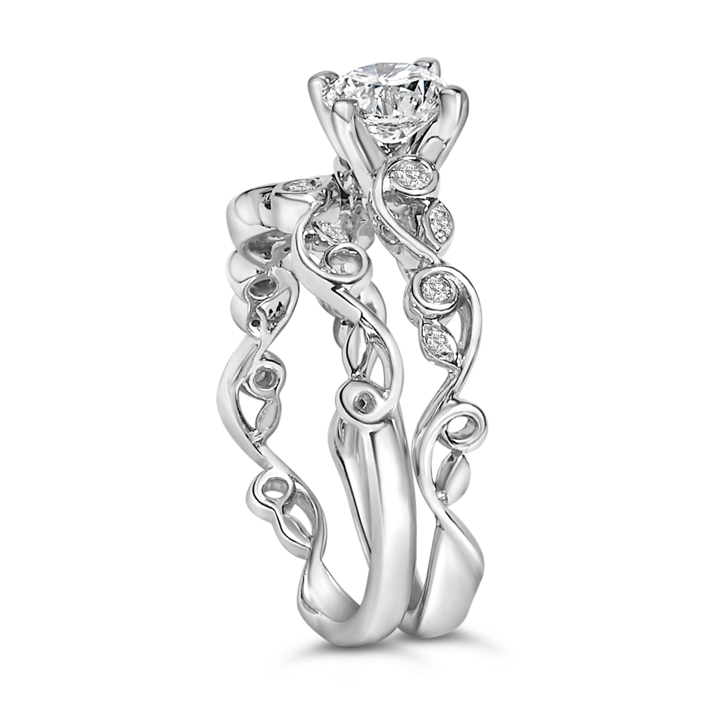 14K White Gold Lab Grown Diamond 1.0 Cttw Vintage Style Engagement Ring and Band Set - Ring Size 5