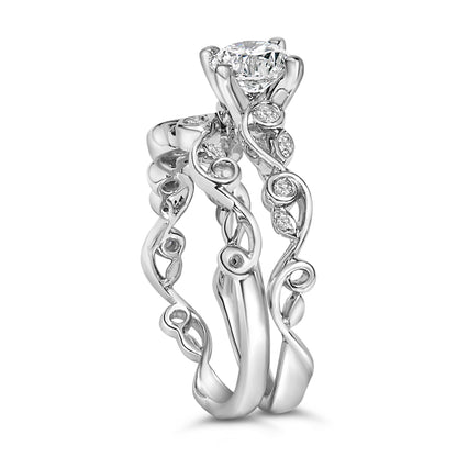 14K White Gold Lab Grown Diamond 1.0 Cttw Vintage Style Engagement Ring and Band Set - Ring Size 5