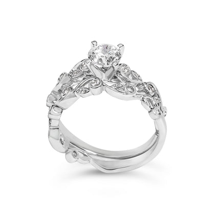 14K White Gold Lab Grown Diamond 1.0 Cttw Vintage Style Engagement Ring and Band Set - Ring Size 5