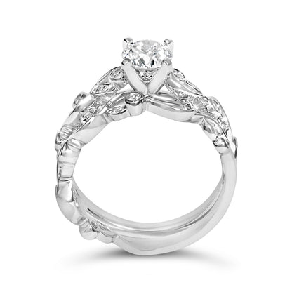 14K White Gold Lab Grown Diamond 1.0 Cttw Vintage Style Engagement Ring and Band Set - Ring Size 5