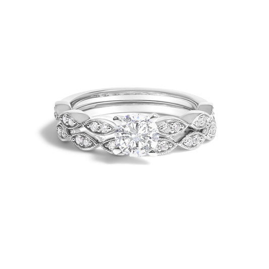 Ensemble de bagues de mariage avec diamants de laboratoire marquise de style vintage en or blanc 14 carats de 1,0 carat (couleur F-G, pureté VS1-VS2) - Taille de bague 5