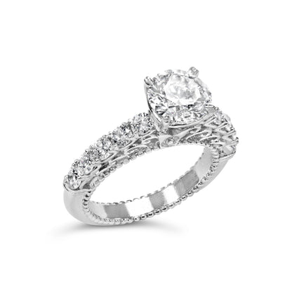 14K White Gold 3 1/5 Cttw Lab Grown Diamond Vintage Style Engagement Ring - Size 7