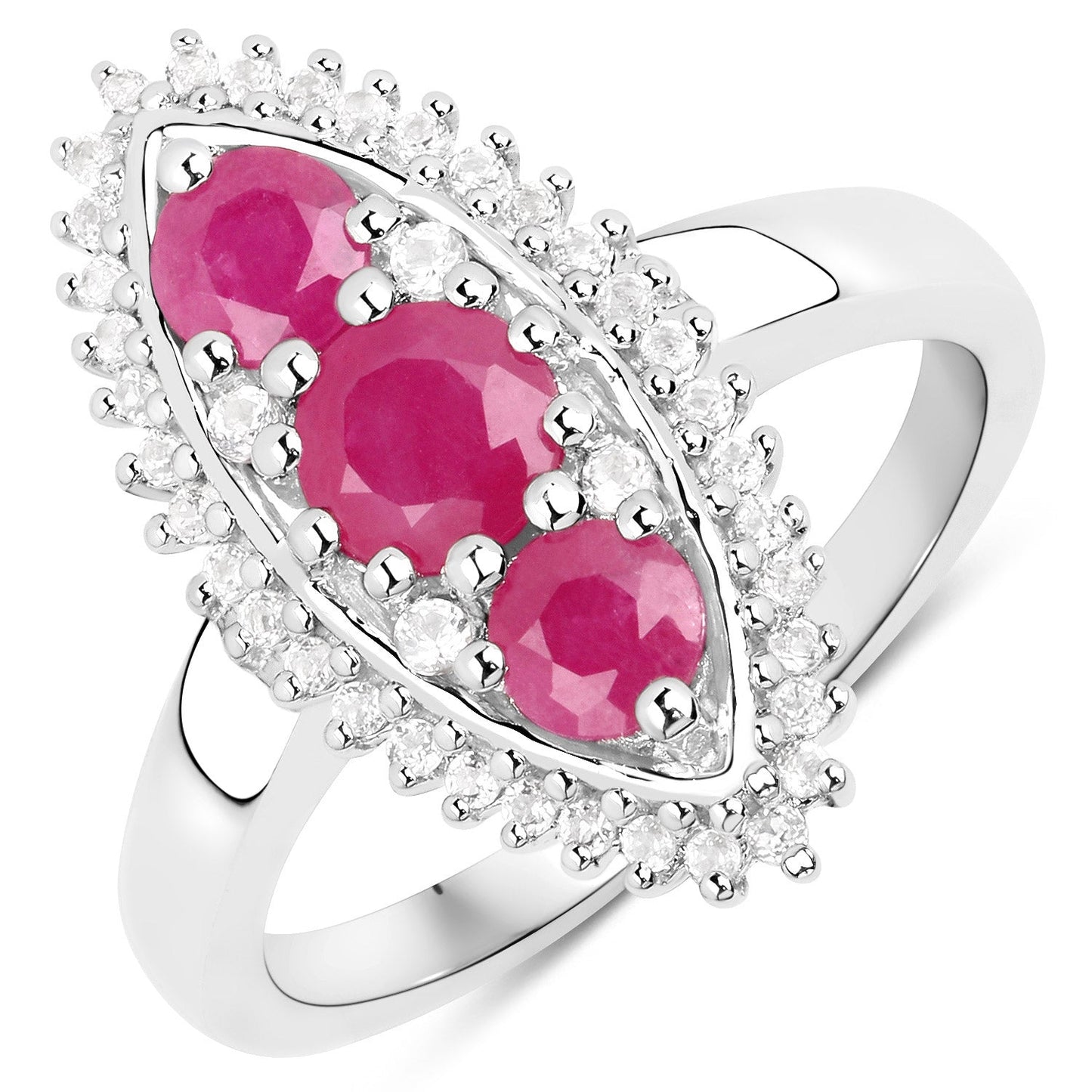 4.32 Carat Genuine Ruby and White Topaz .925 Sterling Silver 3 Piece Jewelry Set (Ring, Earrings, and Pendant w/ Chain)