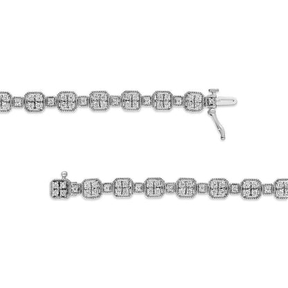 10K White Gold 2.0 Cttw Diamond Square Link Bracelet (J-K Color, I2-I3 Clarity) - Size 7.25"