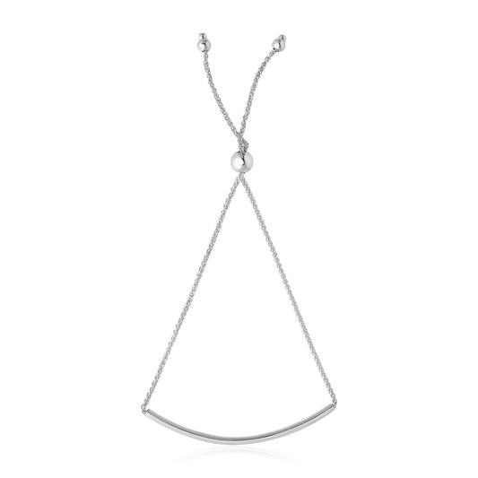 Bracelet chaîne lariat en or blanc 14 carats avec barrette incurvée lisse