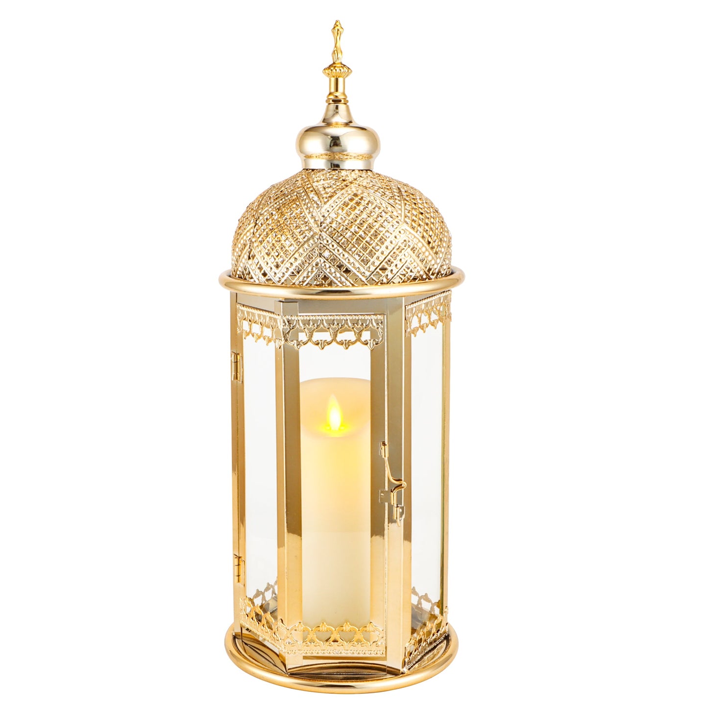 Moroccan Candle Lantern 37cm High Gold Candle Holder with Tempered Glass （40pcs）