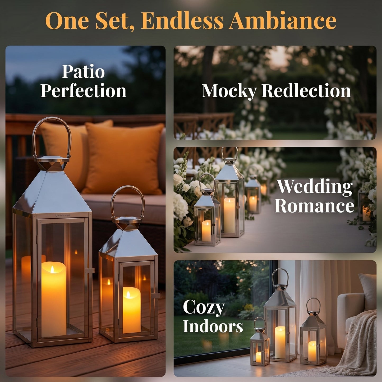 26"&19"& 13" High Elegant Candle Lantern Metal Lanterns for Versatile Indoor & Outdoor