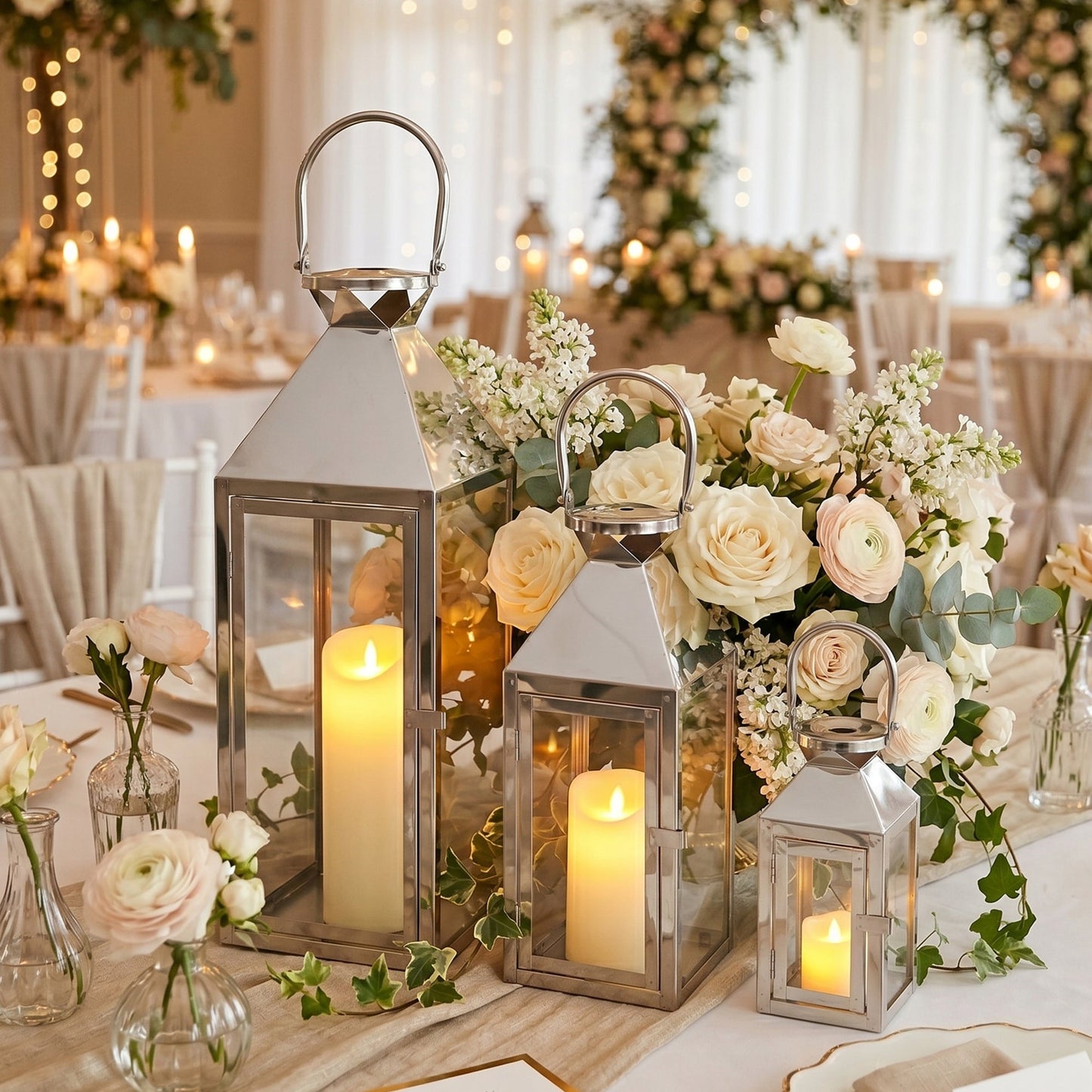 26"&19"& 13" High Elegant Candle Lantern Metal Lanterns for Versatile Indoor & Outdoor