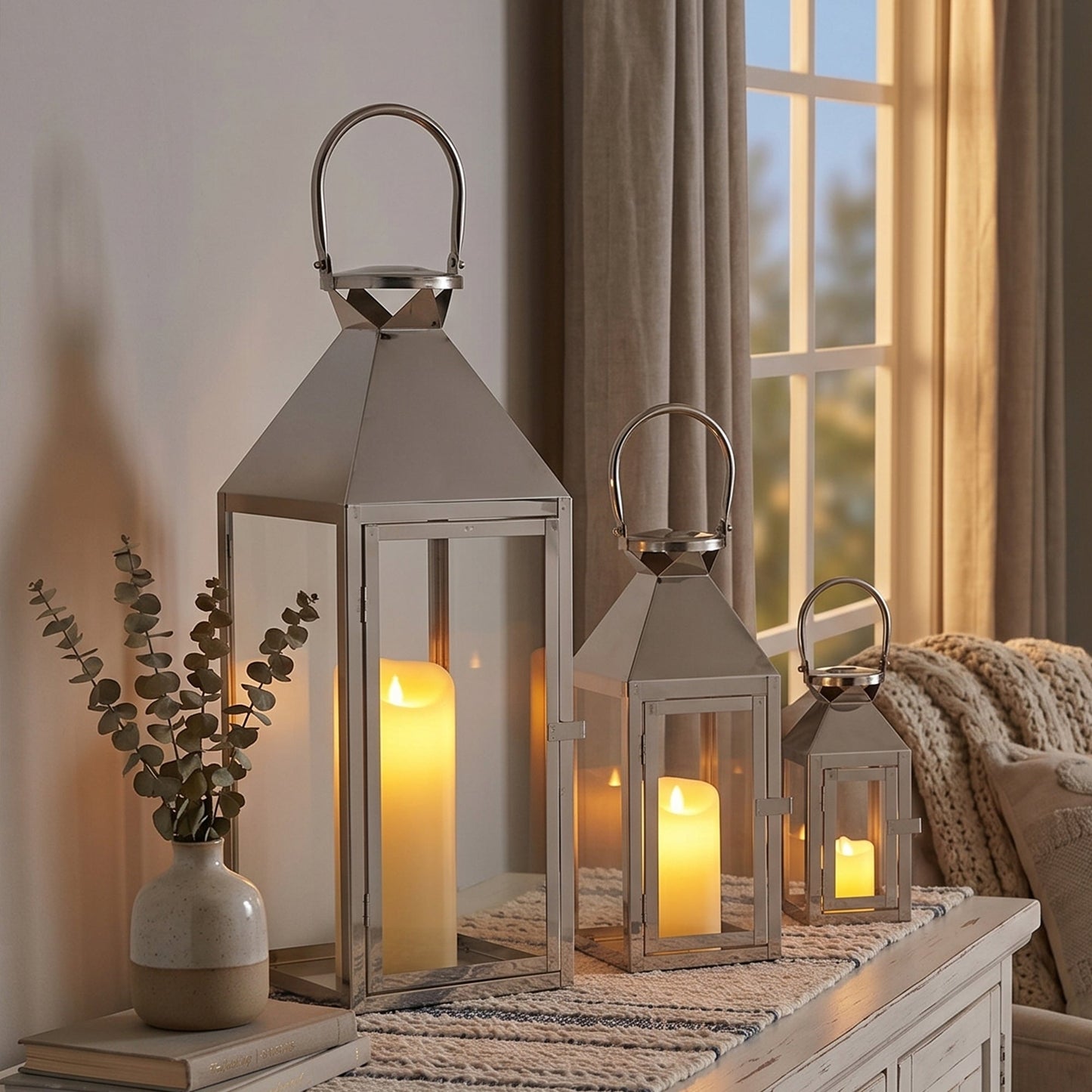 26"&19"& 13" High Elegant Candle Lantern Metal Lanterns for Versatile Indoor & Outdoor