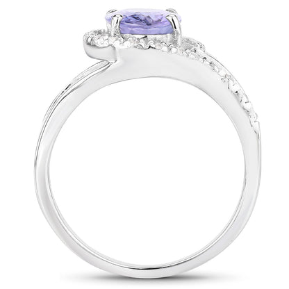 1.82 Carat Genuine Tanzanite and White Zircon .925 Sterling Silver Ring