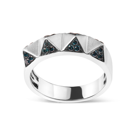 Bague jonc pyramide en or blanc 14 carats, diamants bleus traités 0,25 carat (couleur bleue, pureté SI1-SI2) – Taille 7