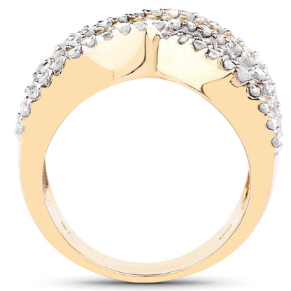 14K Yellow Gold Plated 1.58 Carat Genuine Black Diamond, White Diamond & Yellow Diamond .925 Sterling Silver Ring