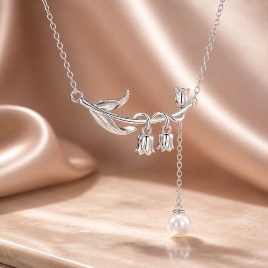 925 Sterling Silver Necklace with Quality Shell Pearl & Platinum Plating, 380mm Length for Women