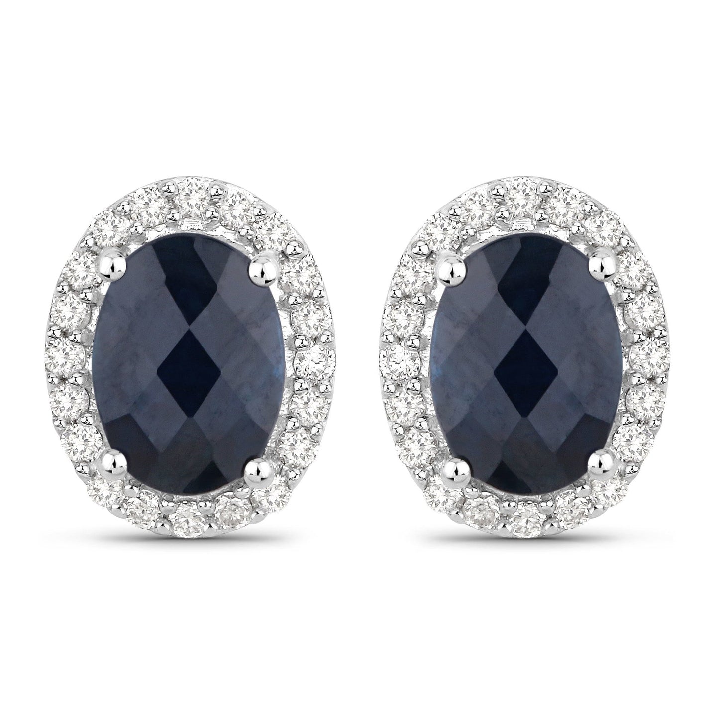 2.16 Carat Genuine Blue Sapphire and White Diamond 14K White Gold Earrings