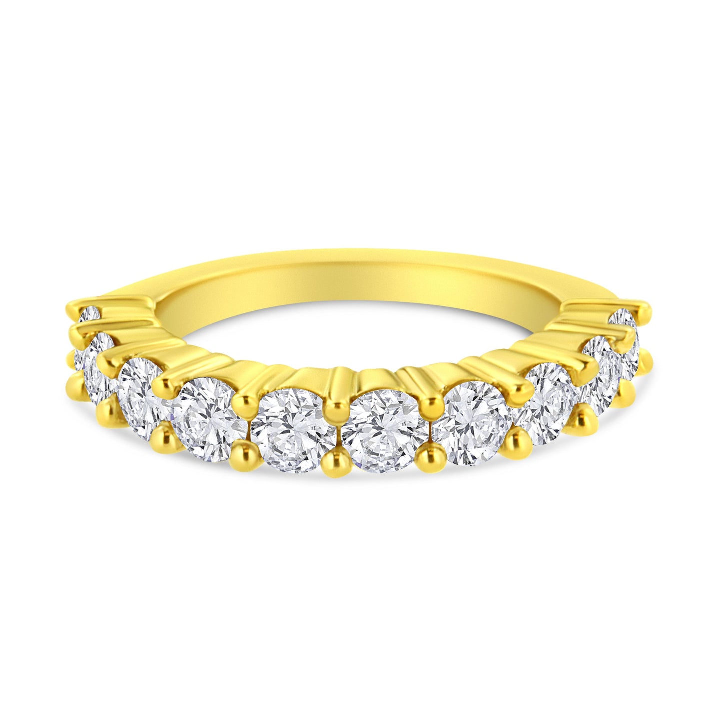 14K Yellow Gold Plated .925 Sterling Silver 2.0 Cttw Round Brilliant Cut Diamond 10 Stone Anniversary Band Ring (J-K Color, I1-I2 Clarity) - Size 7
