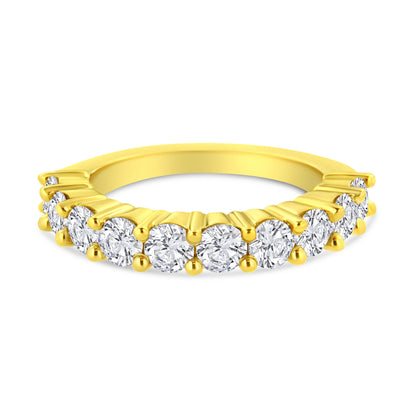 14K Yellow Gold Plated .925 Sterling Silver 2.0 Cttw Round Brilliant Cut Diamond 10 Stone Anniversary Band Ring (J-K Color, I1-I2 Clarity) - Size 7