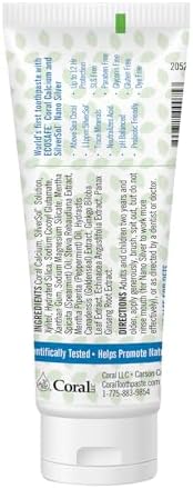 Coral White Nano Silver Mint Toothpaste, Natural Fluoride Free Teeth Whitening Toothpaste, Coral Calcium Nano Silver Infused SLS, Glycierin Free 4 Ounce (2 Pack)