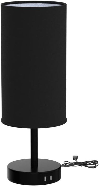 Yarra-Decor Bedside Lamp with USB Port - Touch Control Table Lamp for Bedroom 3 Way Dimmable Nightstand Lamp with Round Black Fabric Shade for Living Room, Dorm, Home Office (LED Bulb Included)