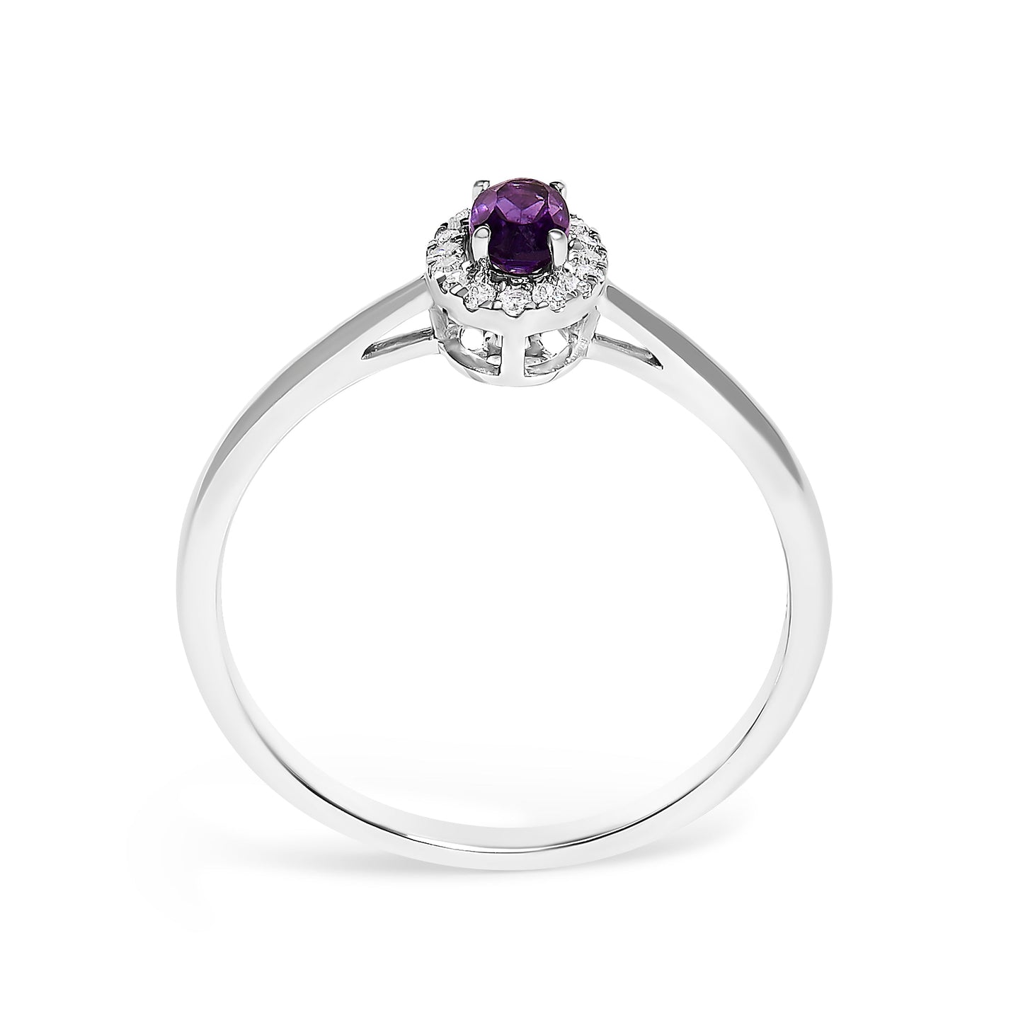 10K White Gold 5X3MM Oval Purple Amethyst and Diamond Accent Halo Ring (I-J Color, I1-I2 Clarity) - Ring Size 6.5
