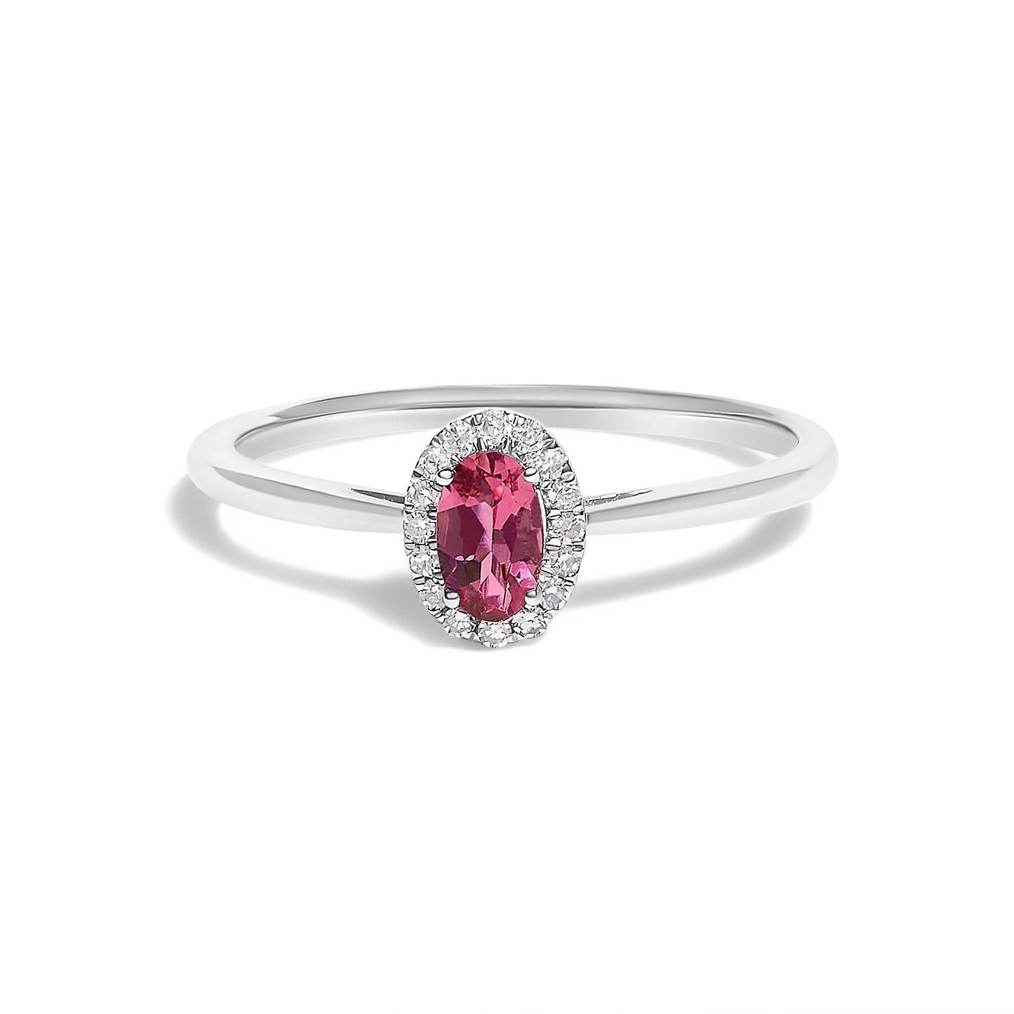 10K White Gold 5X3MM Oval Purple Amethyst and Diamond Accent Halo Ring (I-J Color, I1-I2 Clarity) - Ring Size 6.5