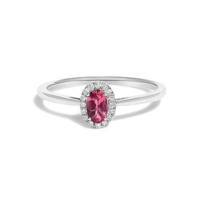 10K White Gold 5X3MM Oval Purple Amethyst and Diamond Accent Halo Ring (I-J Color, I1-I2 Clarity) - Ring Size 6.5
