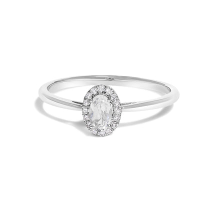 10K White Gold 5X3MM Oval Purple Amethyst and Diamond Accent Halo Ring (I-J Color, I1-I2 Clarity) - Ring Size 6.5