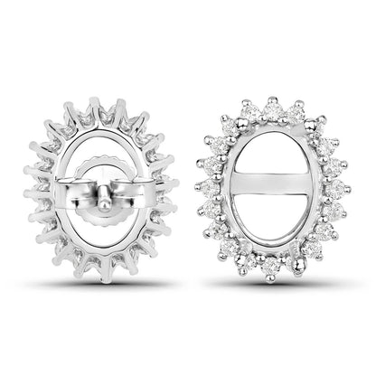 0.26 Carat Genuine White Diamond 14K White Gold Semi Mount Earrings - holds 8x6mm Oval Gemstones