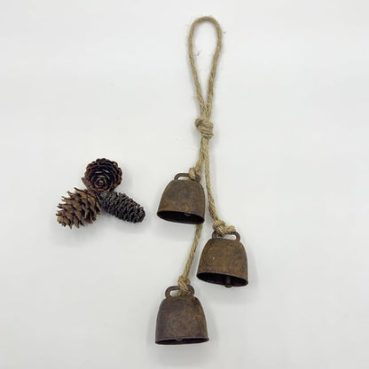2pc Rustic Charm Bell - Handmade Hemp Rope Wind Chimes Hanging Decoration, Distressed Finish Cow Bell with Jute Hanging Rope, Perfect for Front Door, Outdoor, Window, and Home Decor,