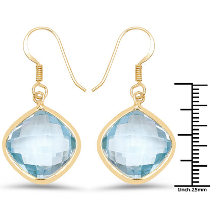 14K Yellow Gold Plated 29.00 Carat Genuine Blue Topaz .925 Sterling Silver Earrings