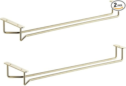 Soro Essentials- 16" Glass Hanging Stemware Rack Brass Plated Set of 2- Wine Glass Hangers Under Shelf Cabinet Wire Wine Holder Storage Hanger for Cabinet Kitchen Bar or Home