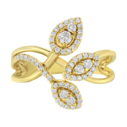 10K Yellow Gold 1/2 Cttw Round-Cut Diamond Layered Crossover Triple Leaf Bypass Ring (I-J Color, I1-I2 Clarity) - Size 7