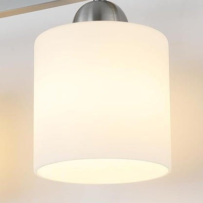 Stainless Steel Milk Glass Vanity Lights for Bathroom, 3 Light Brushed Nickel Bathroom Light Fixtures Over Mirror, Ceramic E26 Sockets Wall Mounted