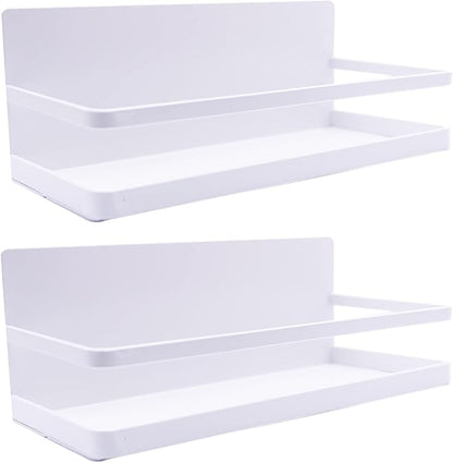 Magnetic Spice Rack Refrigerator Side Magnetic Spice Rack Kitchen Magnetic Shelf Magnetic Fridge Shelf Perfect Space Saver for Kitchen/Apartment 2 Pack (White)
