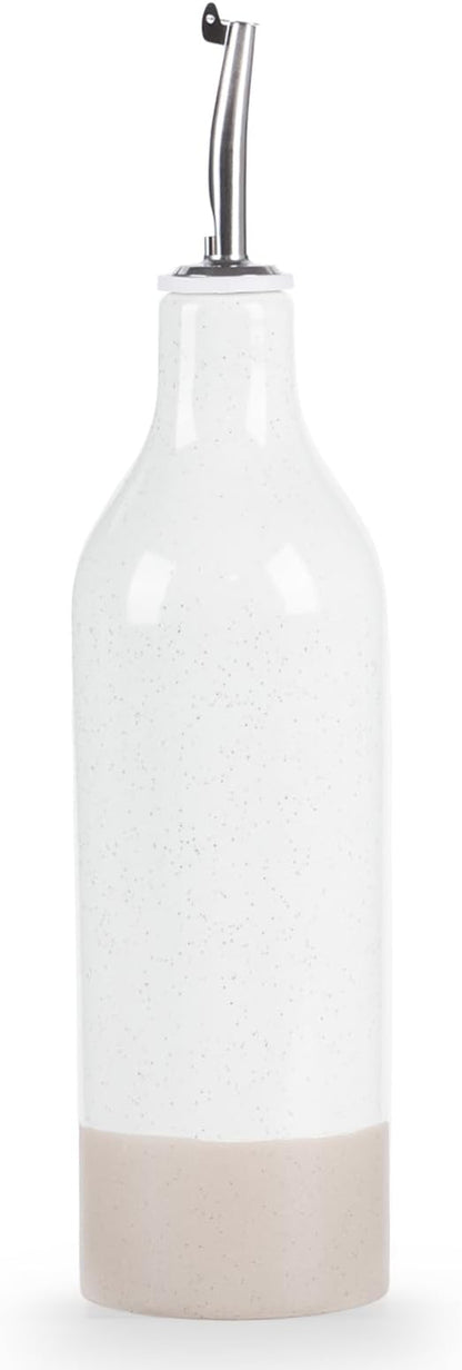 famiware Milkyway 16oz Ceramic Olive Oil Dispenser Bottle, 1 Piece Oil Dispenser for Kitchen with Stainless Steel Pourers, Suitable for Storage Vinegar, Soy Sauce, Coffee Syrup, Liquids, White