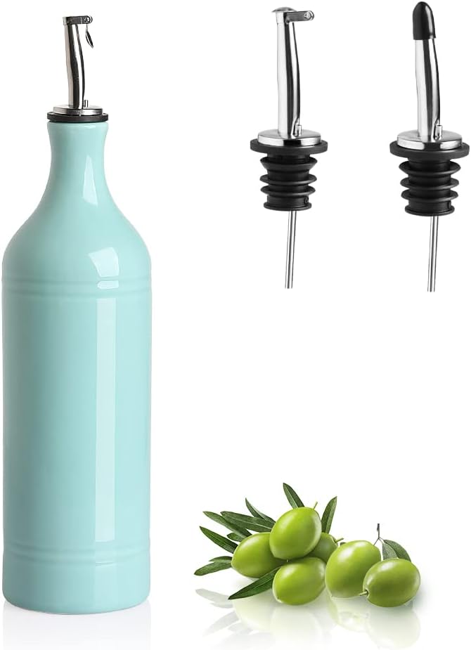 Sweejar Large Ceramic Olive Oil Dispenser Bottle, Opaque Oil Cruet Protects Oil to Reduce Oxidation, Suitable for Storage Oil, Vinegar, Soy Sauce & Other Liquids, Pack of 1, 24 Fl Oz (Turquoise)
