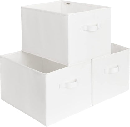 StorageWorks Storage Baskets for Shelves, Foldable Fabric Closet Storage Bins with Handles, Fabric Storage Bins Clothes Organizer, White, 3-Pack, Extra Large