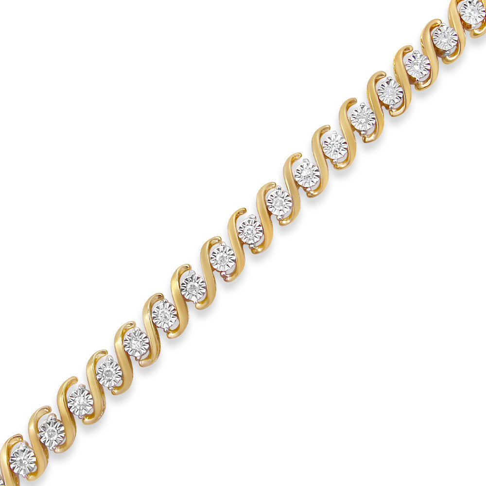 14K Yellow Gold Plated .925 Sterling Silver 1/2 Cttw Round Miracle-Set Diamond S-Curve Tennis Bracelet (I-J Color, I3 Clarity) - 7"