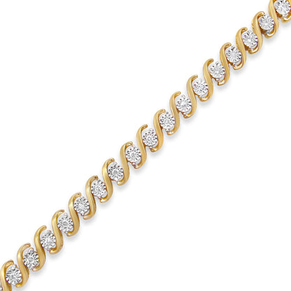 14K Yellow Gold Plated .925 Sterling Silver 1/2 Cttw Round Miracle-Set Diamond S-Curve Tennis Bracelet (I-J Color, I3 Clarity) - 7"