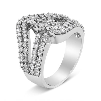 14K White Gold 1 1/2 Cttw Diamond Open Double Heart Bypass Ring Band (H-I Color, VS1-VS2 Clarity) - Ring Size 7