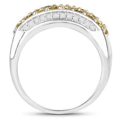 1.91 Carat Genuine Yellow Diamond and White Diamond .925 Sterling Silver Ring