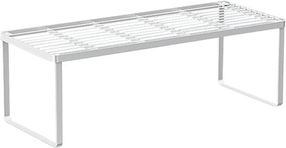 Kitchen Cabinet Storage Shelf Stackable Wire Spice Rack Organizer Heavy Duty Space Saver for Bathroom Bedroom Closet Laundry Room Office Countertop - White, Pack 1