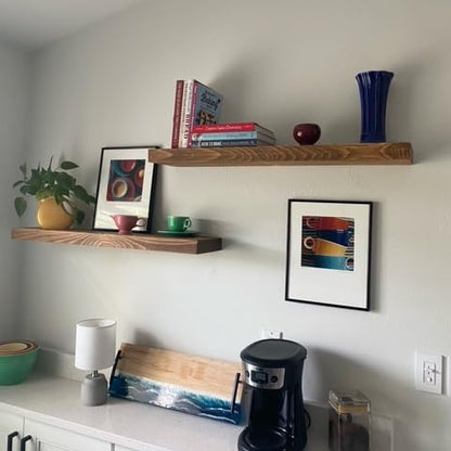 joelsantiques 48 Inch Wooden Floating Shelves for Wall - 48x8x2 in - Made of Natural Wood - Heavy Duty Rustic Wall Shelves for Bedroom - Perfect for Living Room, Kitchen - Medium Brown