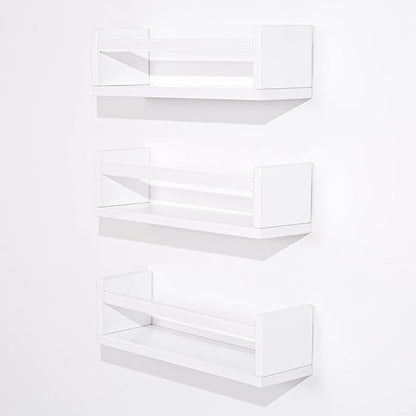 AZSKY Floating Bookshelf for Kids Room White Nursery Shelves Picture Ledge Wall Shelves for Bathroom Decor Kitchen Spice Rack Book Shelf Photo Organizer for Baby Nursery Décor 16 Inch Set of 3