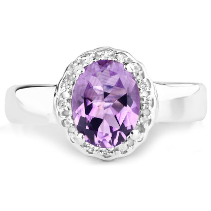 1.68 Carat Genuine  Amethyst and White Topaz .925 Sterling Silver Ring