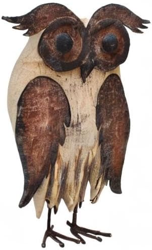 E-View Rustic Owl Figurine - Wood & Iron - Collectible - Home Decor - Brown