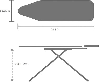 Brabantia Size A Compact Small Ironing Board (43x12 in) 7 Height Options, Adjustable Steam Iron Rest Holder (Calm Rustle) Non-Slip Feet, Anti-Collapse Child Locks