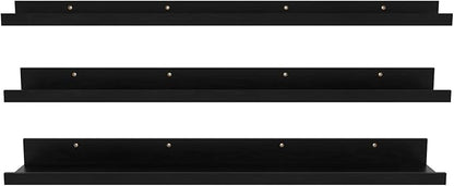 Giftgarden 36 Inch Black Floating Shelves for Wall Woodgrain Picture Ledge Large Photo Shelf for Bedroom Living Room Kitchen Bathroom Storage Shelving, Set of 3 Different Sizes