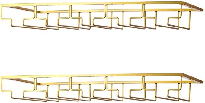 Wine Glass Rack - Under Cabinet Stemware Wine Glass Holder Glasses Storage Hanger 2 Pack Metal Organizer for Bar Kitchen 5 Rows Gold